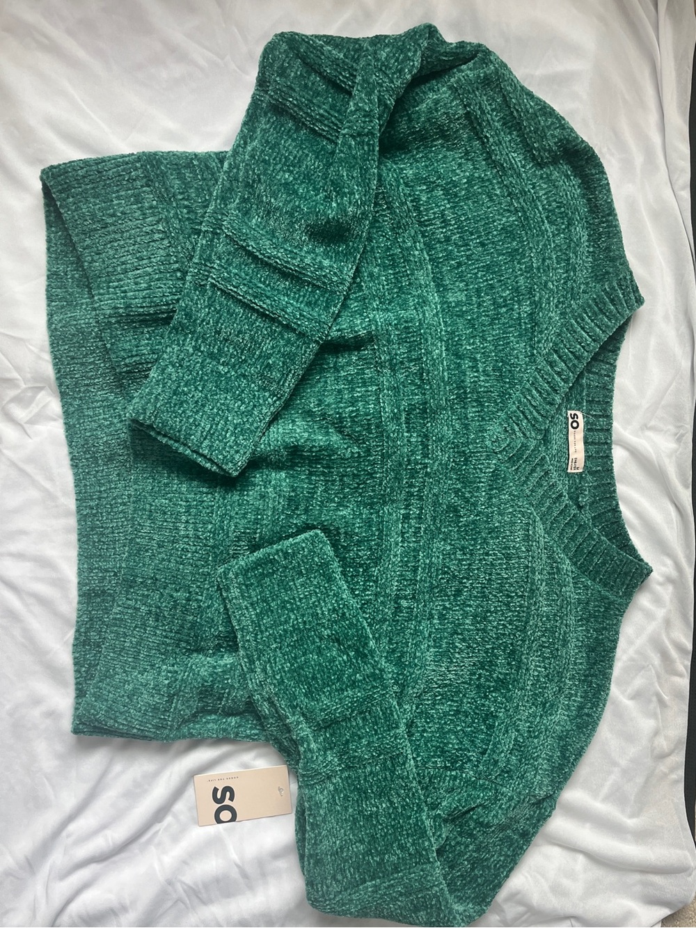 SO Plush Chenille V-Neck Sweater in Teal Green